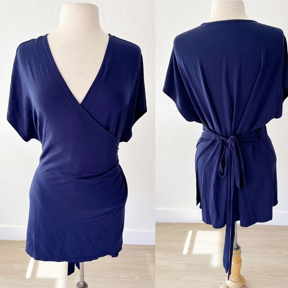 Universal Standard True Blue Navy Fine Jersey Wrap Top | Small 14-16 - Picture 2 of 16
